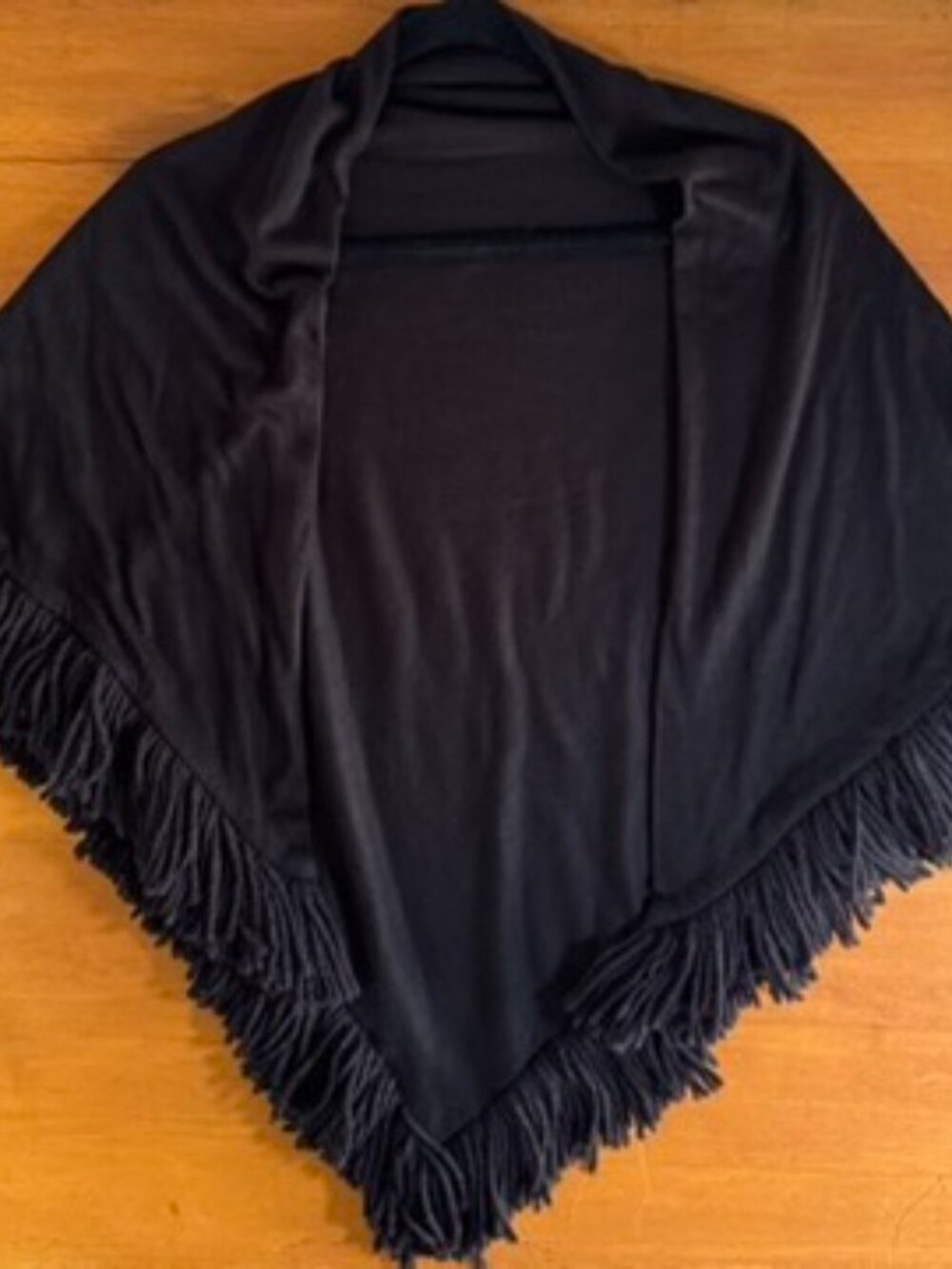 Black Fringe Triangle Shawl Wrap Gothic Witchy Dark Academia Boho - Picture 2 of 13